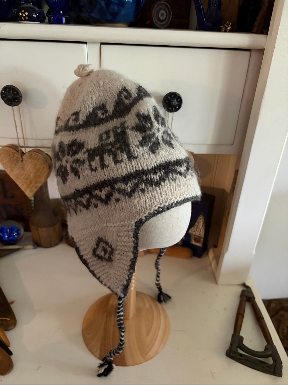 Alpaca Adult Earflap Hand Made Knit Hat - Brown & Dark Brown